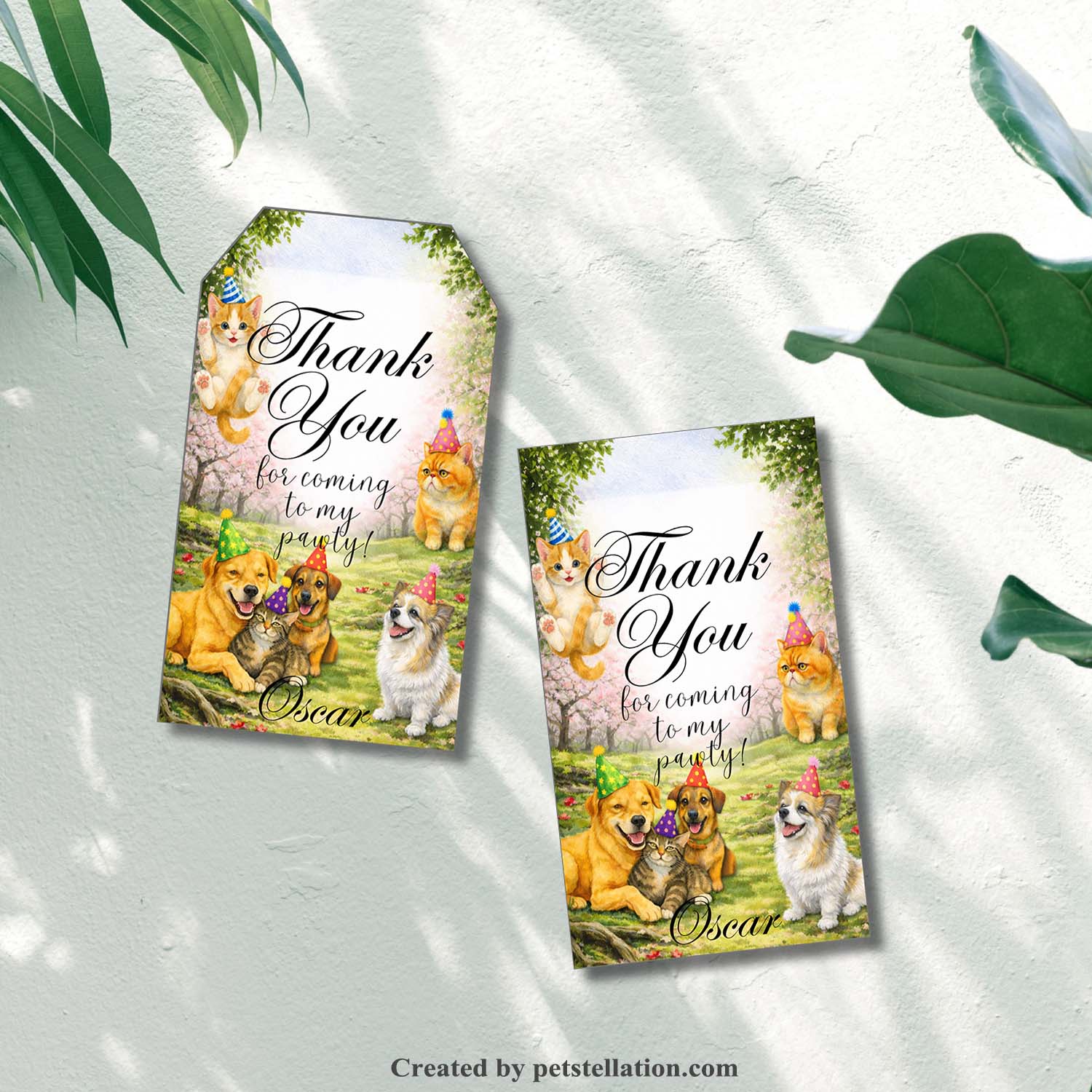 Cherry Blossom Pet Thank You Tag Template – Spring Dog & Cat Celebration Gift Tags | Editable Canva Party Favor Tag / Party Label