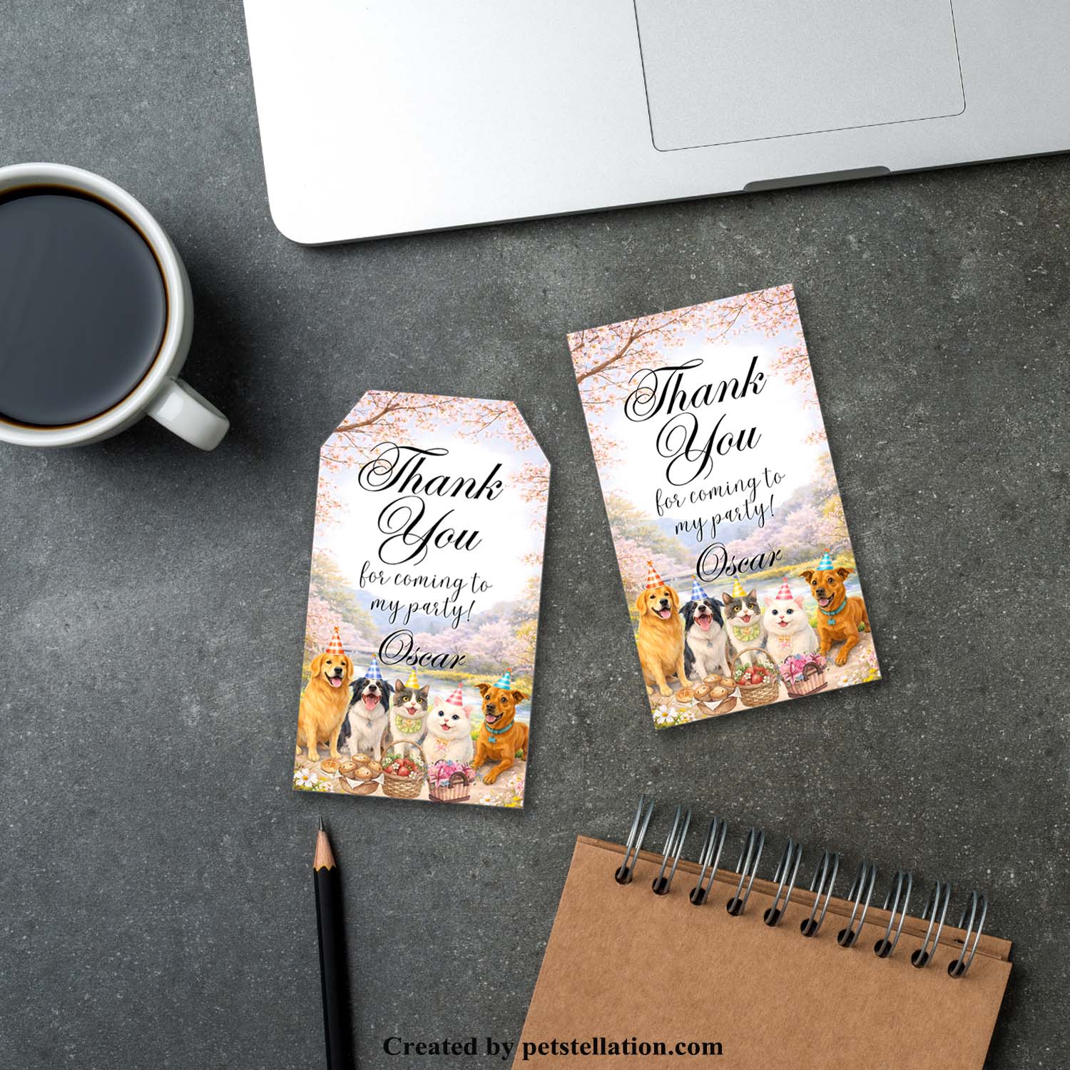 Printable Cherry Blossom Pet Gift Tags Template – Adorable Cute Dog & Cat Party Favor Tags for Different Celebration Events, Spring Watercolor Animal Thank You Tags Canva for Garden Themed Parties