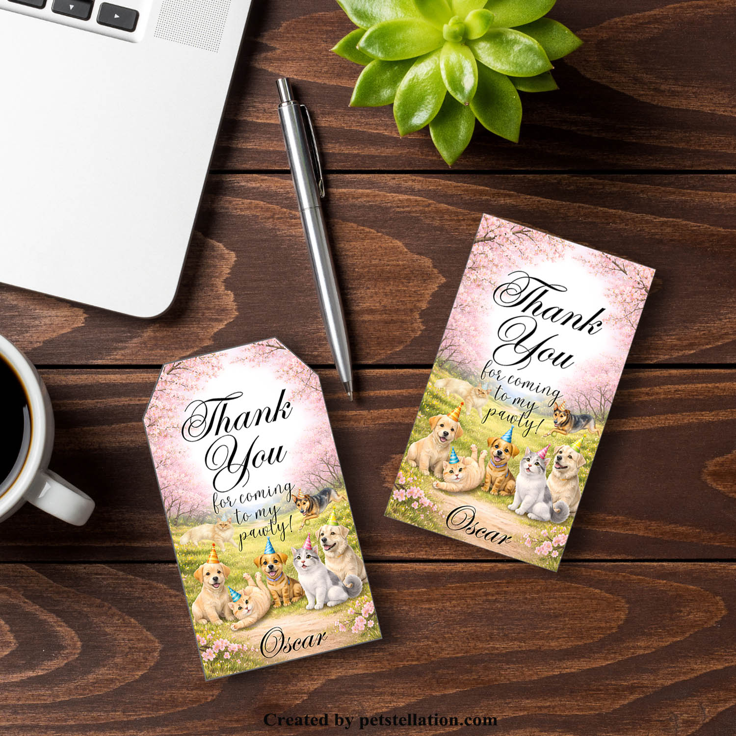 Spring Meadow Cute Animal Party Favor Tags – Printable Spring Garden Pet Birthday Thank You Tags, Editable Canva Pet Celebration Gift Tags, Dog & Cat Birthday Printable Labels