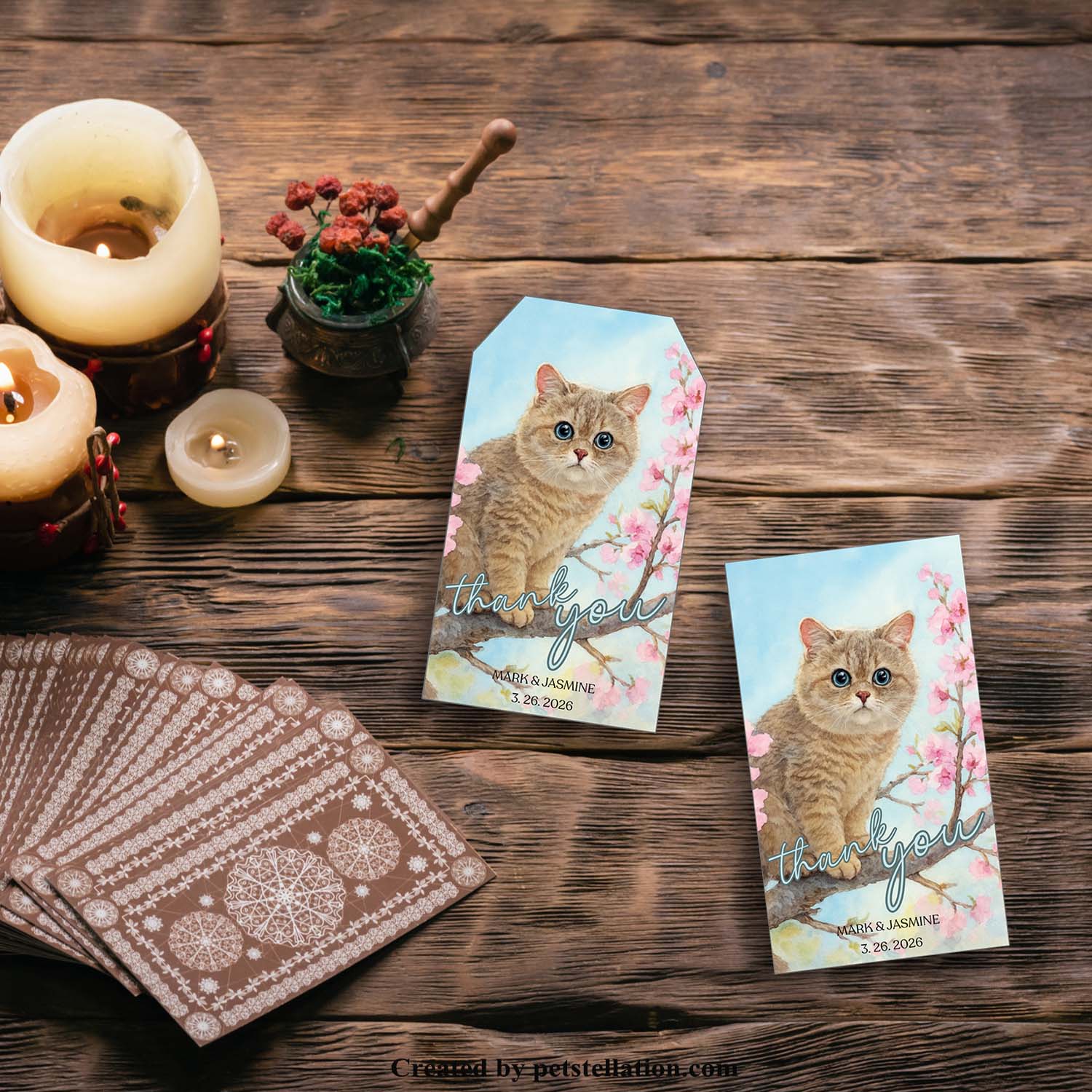 Watercolor Cherry Blossom Cat Gift Tags Template – Spring Sakura Kitty Thank You Tags | Editable Canva Party Favor Labels