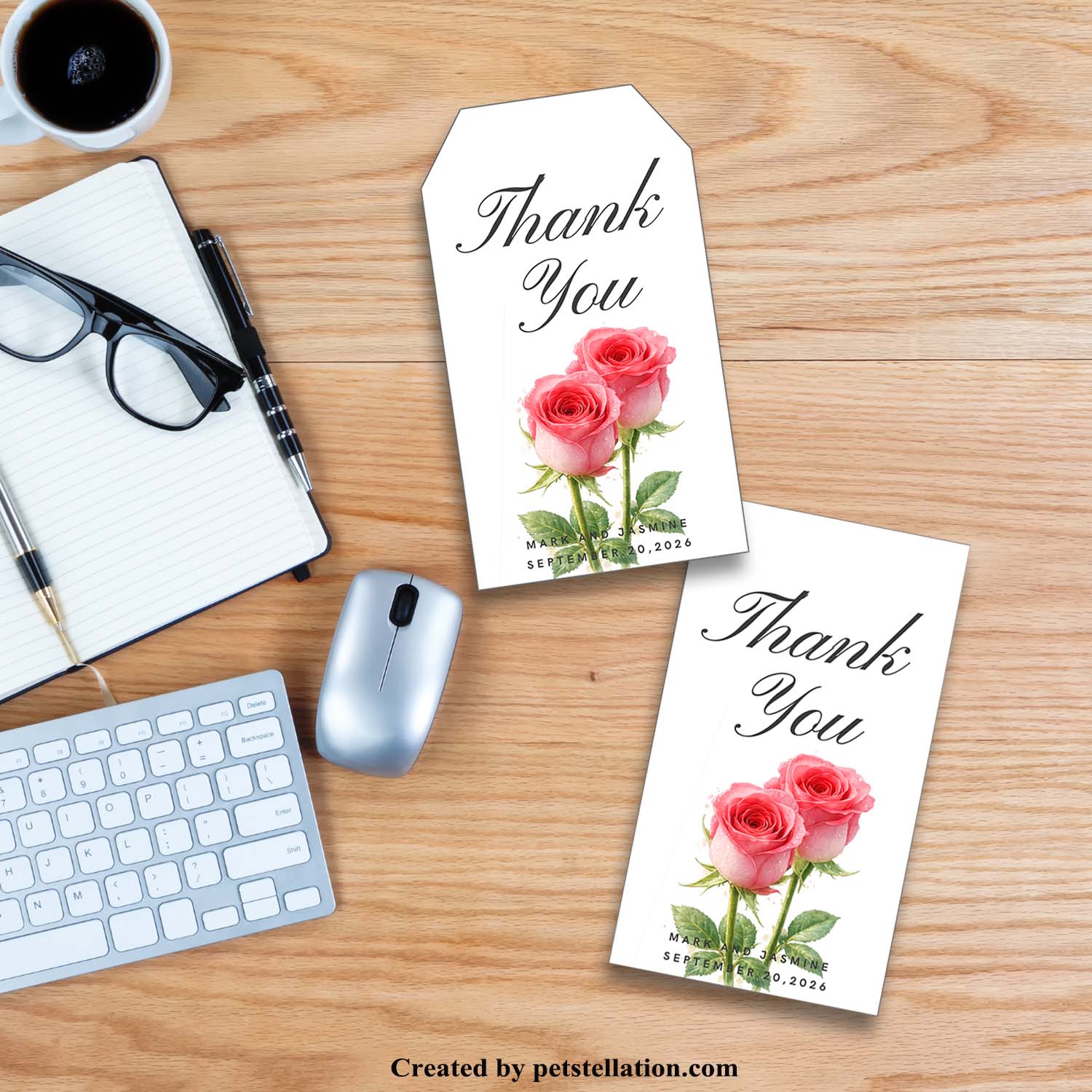 Romantic Pink Rose Gift Tag Template, Watercolor Floral Wedding Favor Tag, Mother's Day Printable Label | Watercolor Pink Rose Bookmark & Gift Tag Template | Transparent Background Canva Template