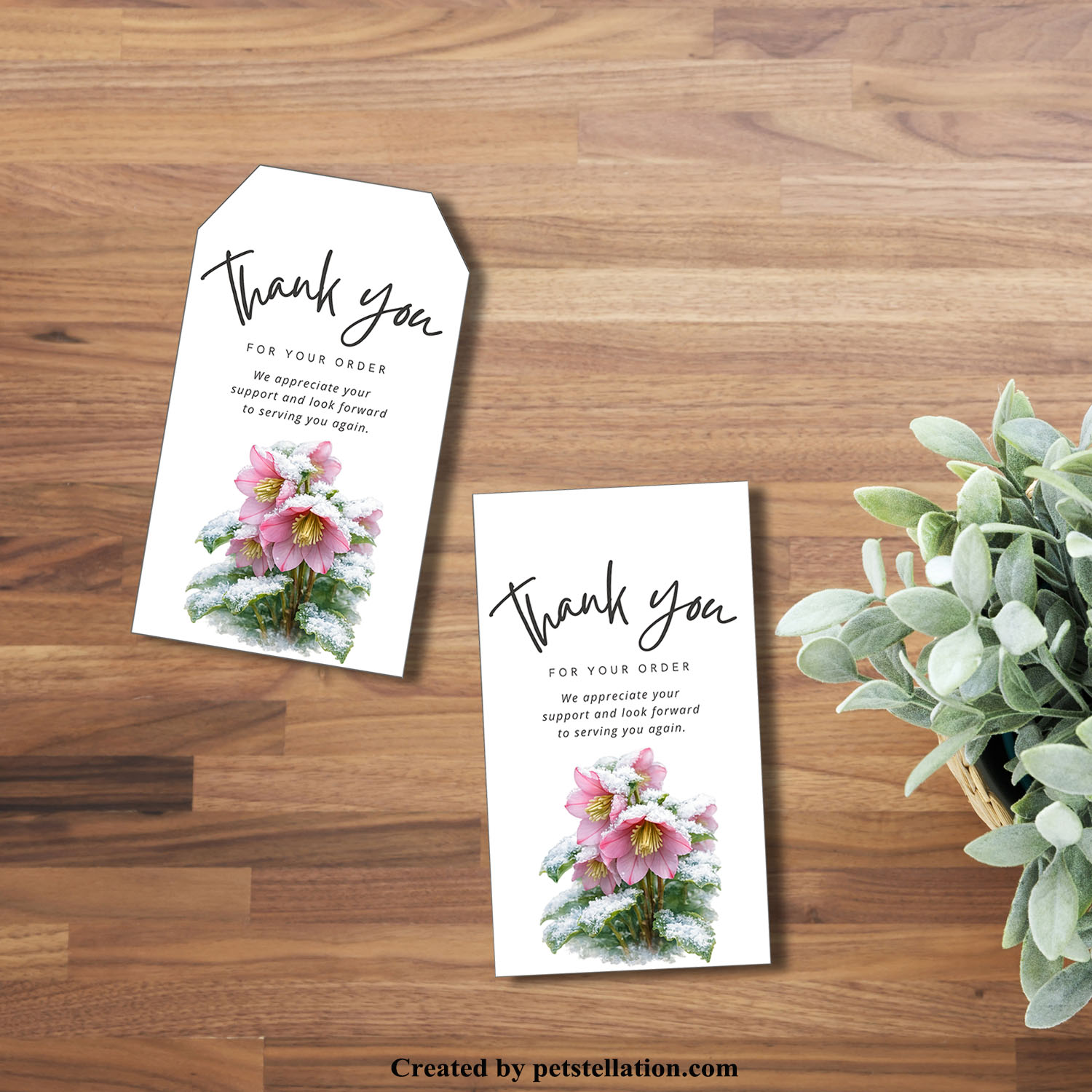Minimalist Watercolor Winter Flower Thank You Tag Template – Editable Gift Tag & Party Label in Canva