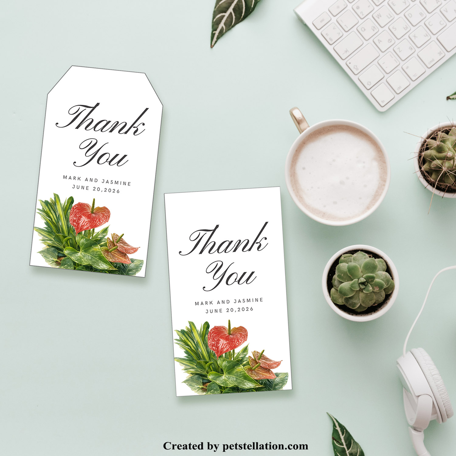 Editable Tropical Anthurium Gift Tag Template, Transparent Botanical Thank You Tag, Modern Plant Lover Label, Printable Bookmark Canva Template
