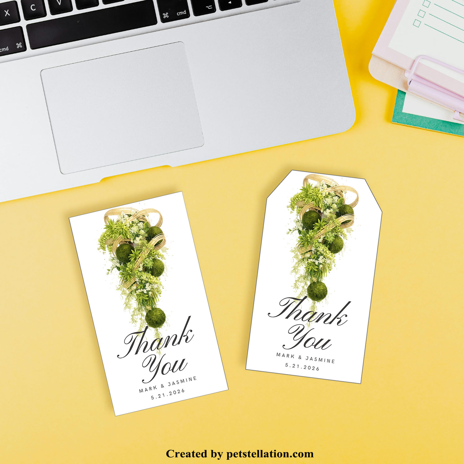 Elegant Minimalist Editable Botanical Gift Tag Template, Aesthetic Hanging Greenery Thank You Tags, Watercolor Graduation Party Label, Modern Botanical Bookmark Canva Template