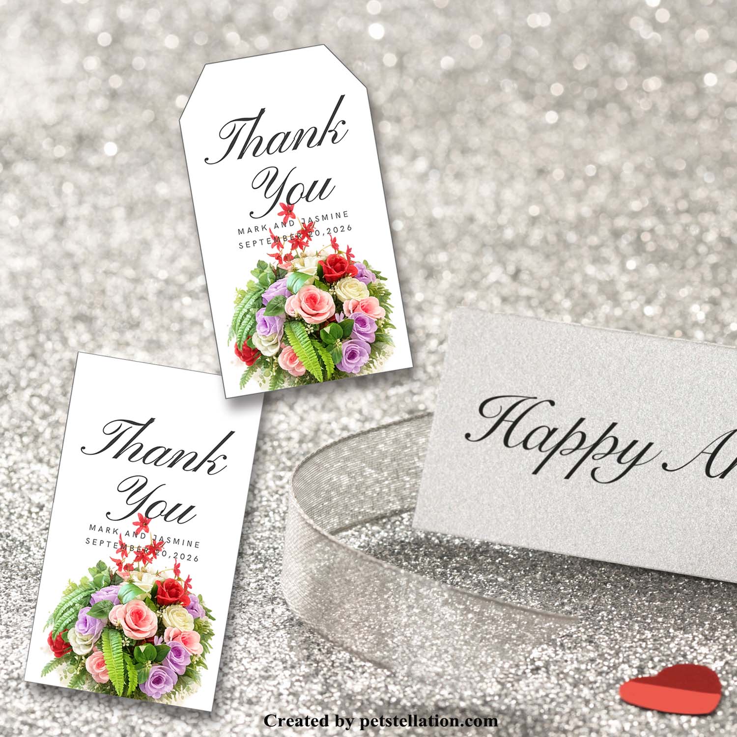 Elegant Vintage Floral Gift Tags Template | Soft Rose Bouquet Thank You Tags Printable | Transparent Background Editable Canva Labels for Weddings & Gifts