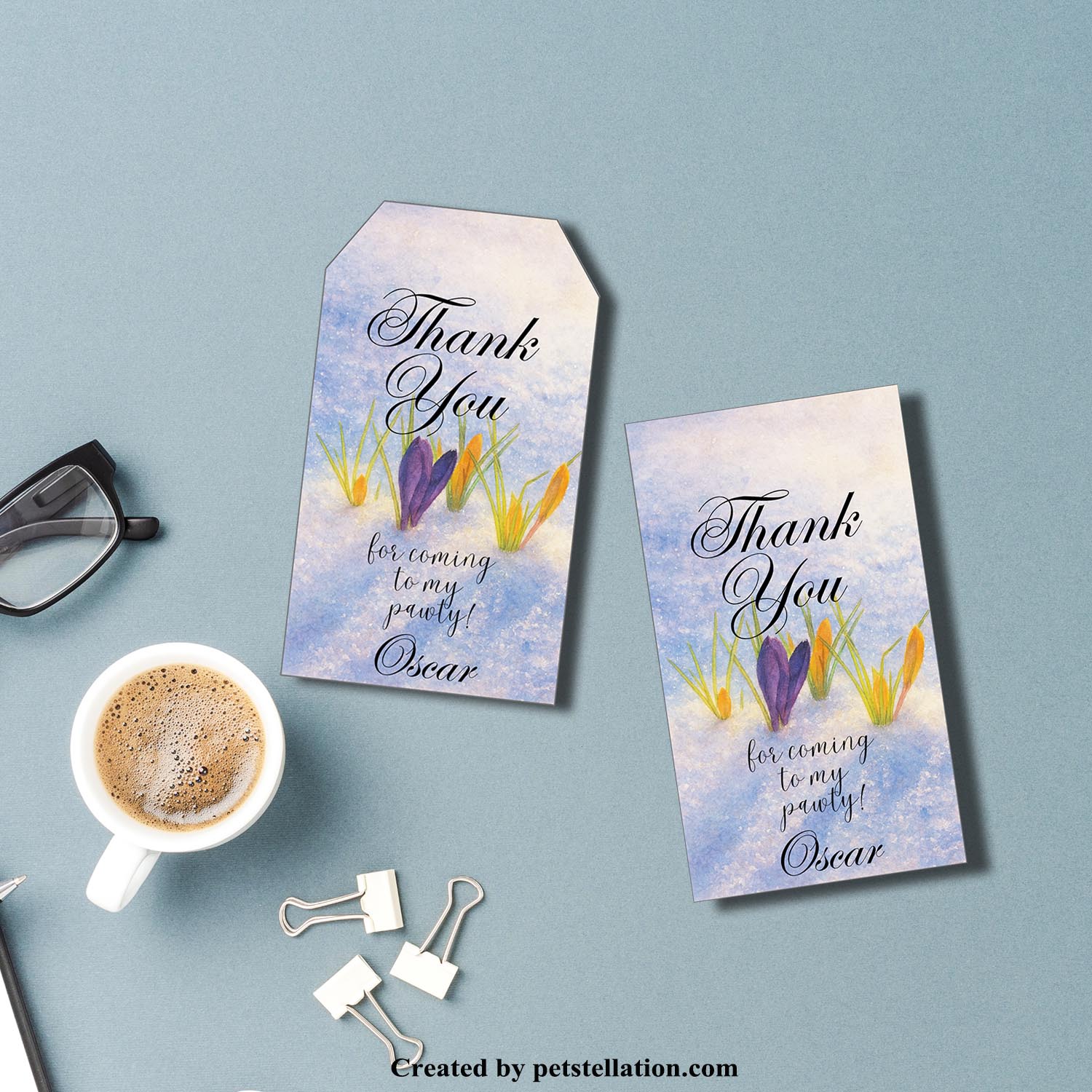 Minimalist Winter Thank You Tag Template – Editable Watercolor Snow Flower Gift Tag in Canva | Printable Party Label