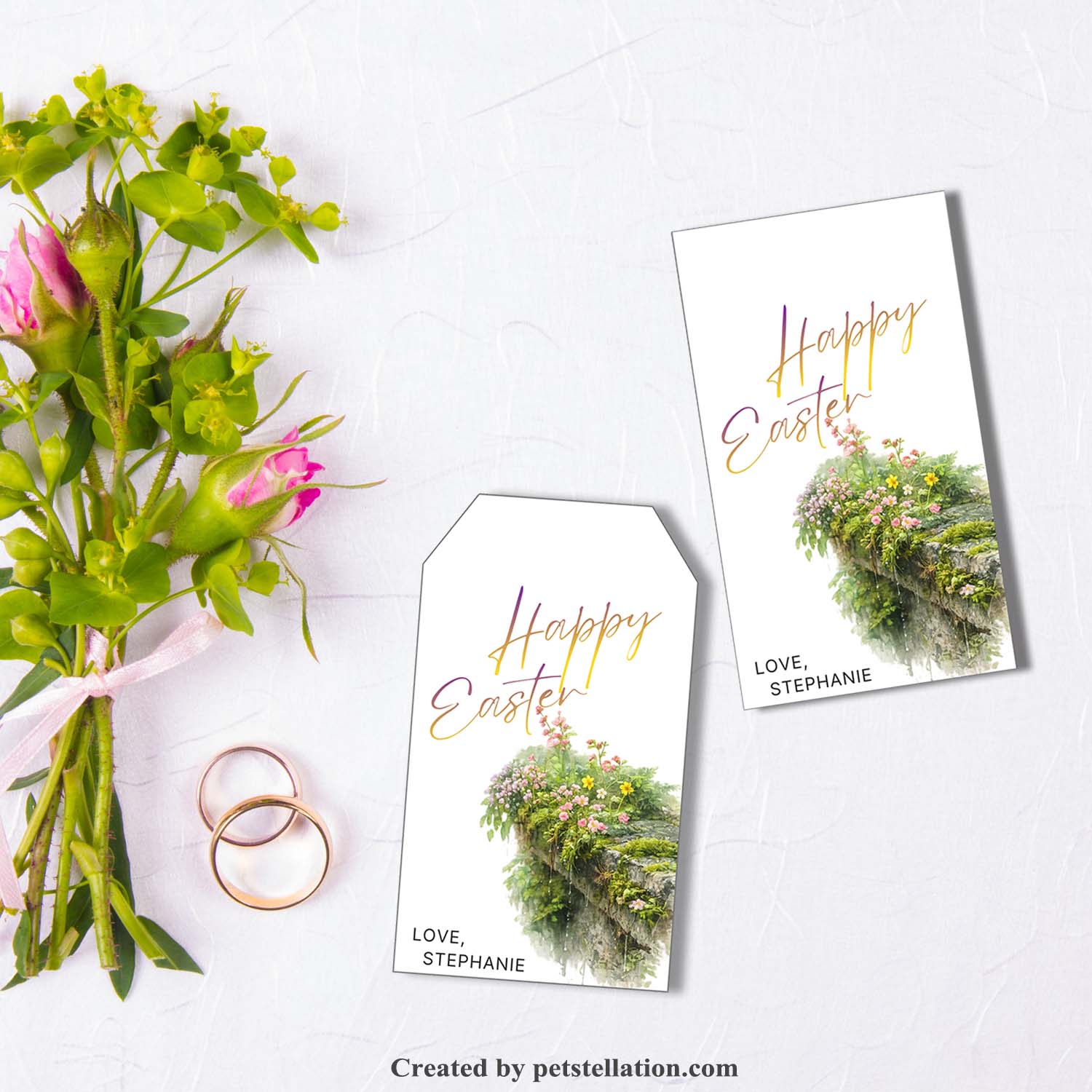Eco-Friendly Happy Easter Gift Tag Template – Editable Watercolor Floral Easter Thank You Tag in Canva