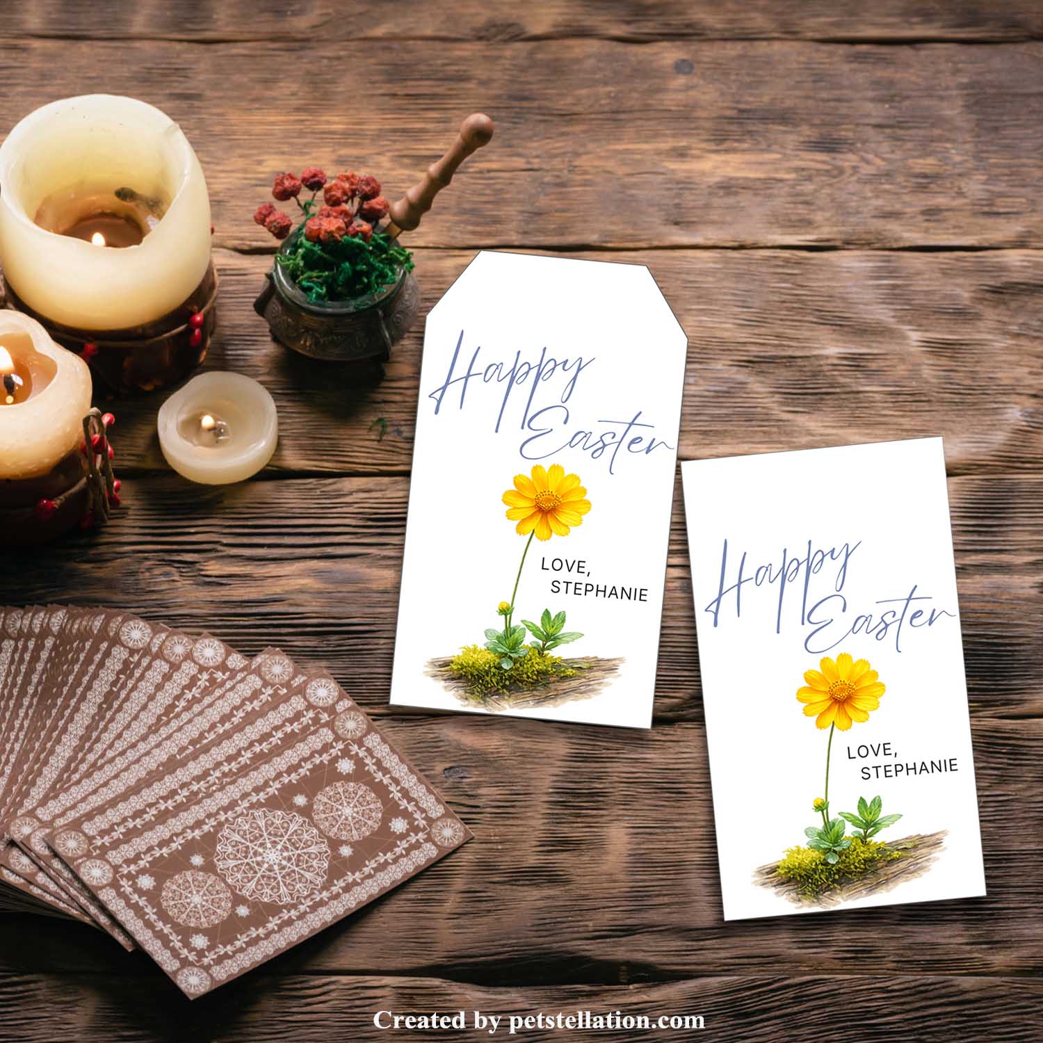 Eco-Friendly Sustainable Happy Easter Gift Tag Template – Editable Botanical Spring Wildflower Party Label in Canva