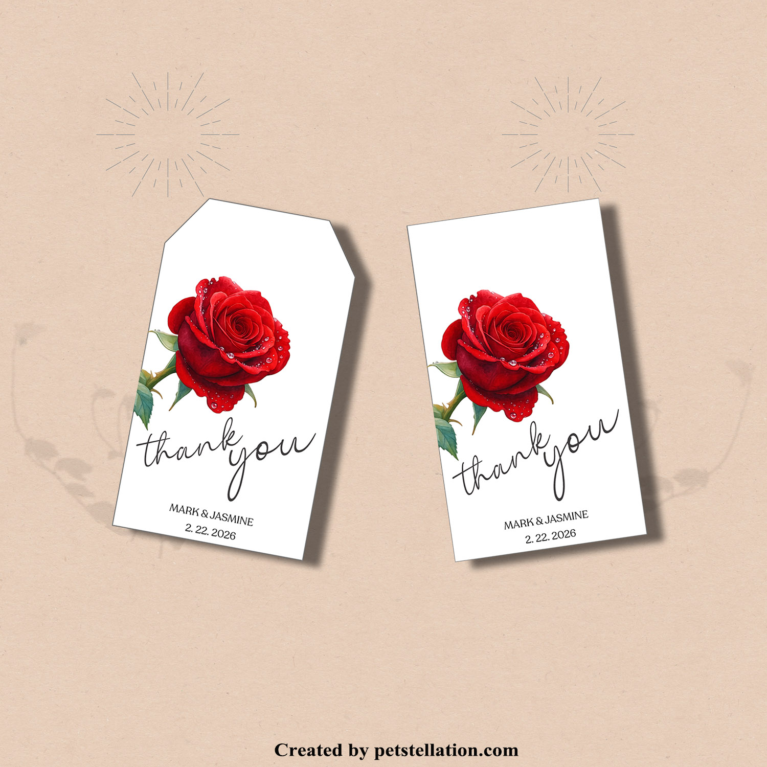 Watercolor Red Rose Thank You Tag Template – Editable Gift Tag & Party Label in Canva | Romantic Wedding Favor Printable
