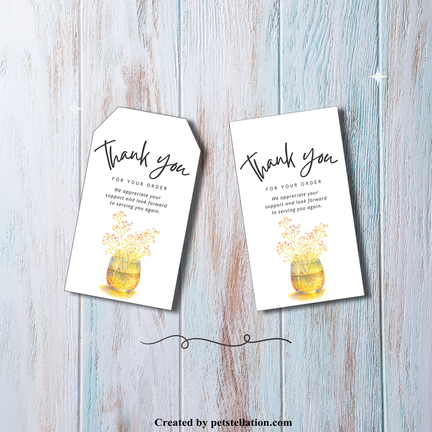 Minimalist Watercolor Thank You Tag Template – Editable Gift Tag & Party Label in Canva | Glass Vase Pink Flower Design